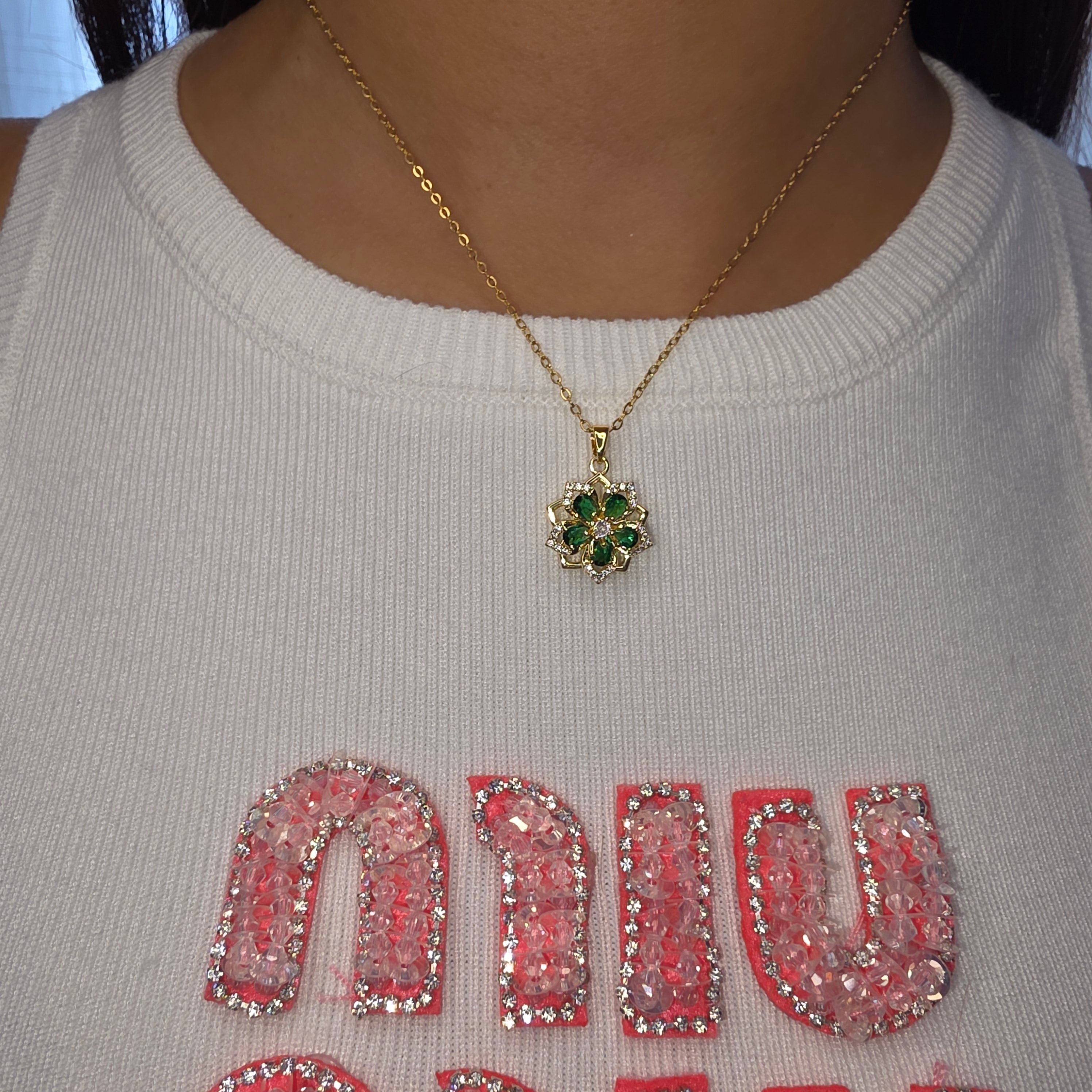 Collier Anti-Stress Fleur Royale Emeraude