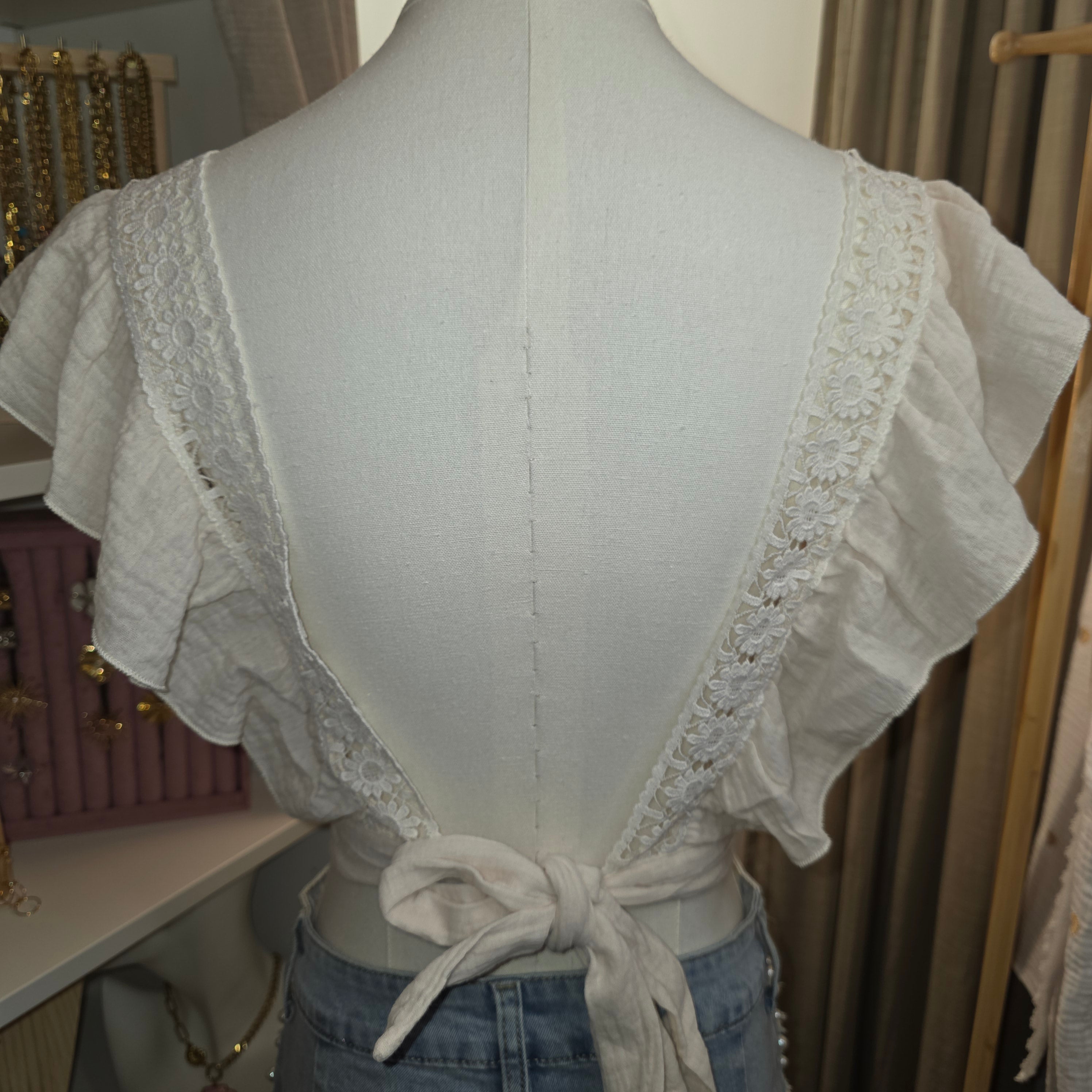 Top Rayures & dentelle Bohème Bleu ou Beige