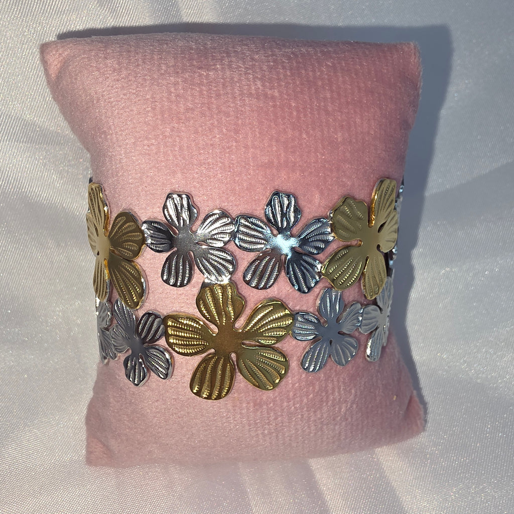 Bracelet Manchette fleurs Bicolores