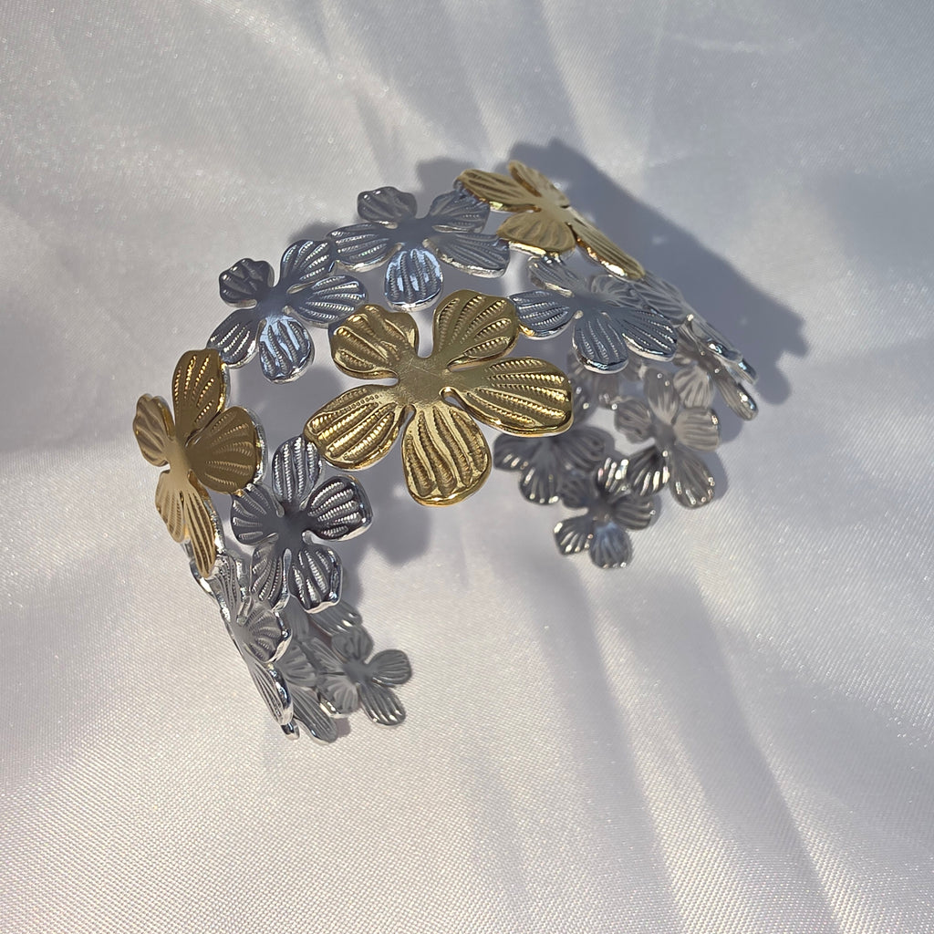 Bracelet Manchette fleurs Bicolores