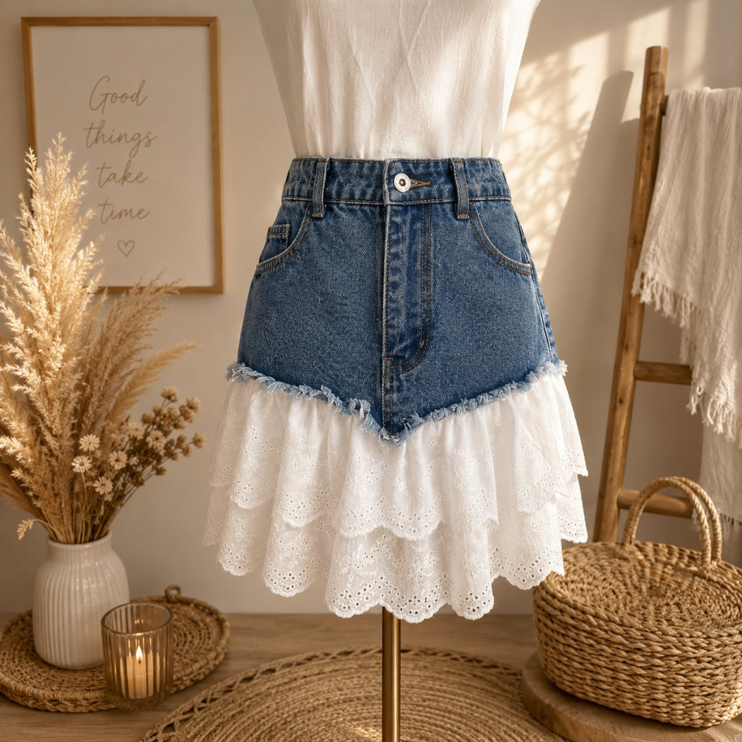 Jupe Denim & Dentelle