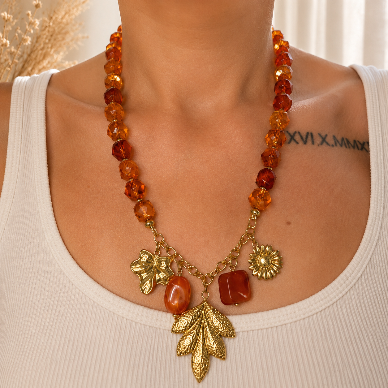 Collier Feuille Ambrée