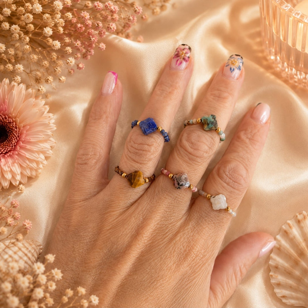 Bague élastique pierre naturelle