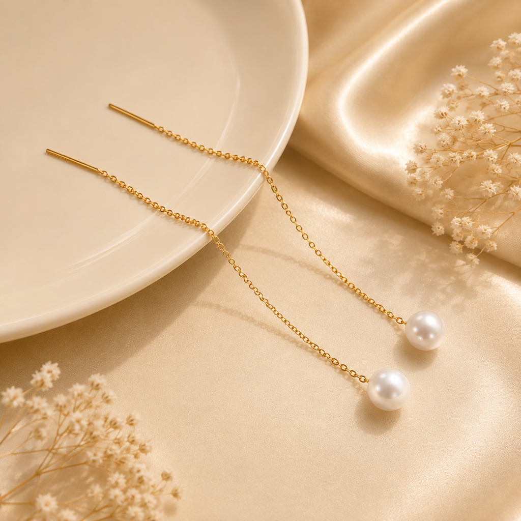 Boucles d'oreilles perle pendante doré