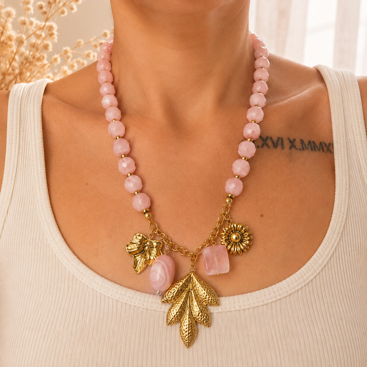 Collier Feuille Rosée