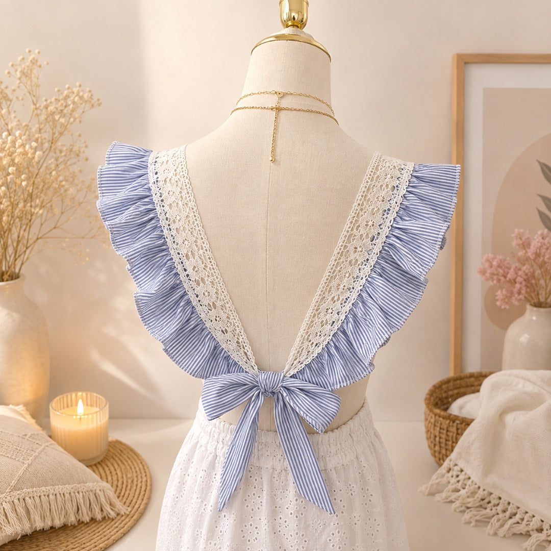 Top Rayures & dentelle Bohème Bleu