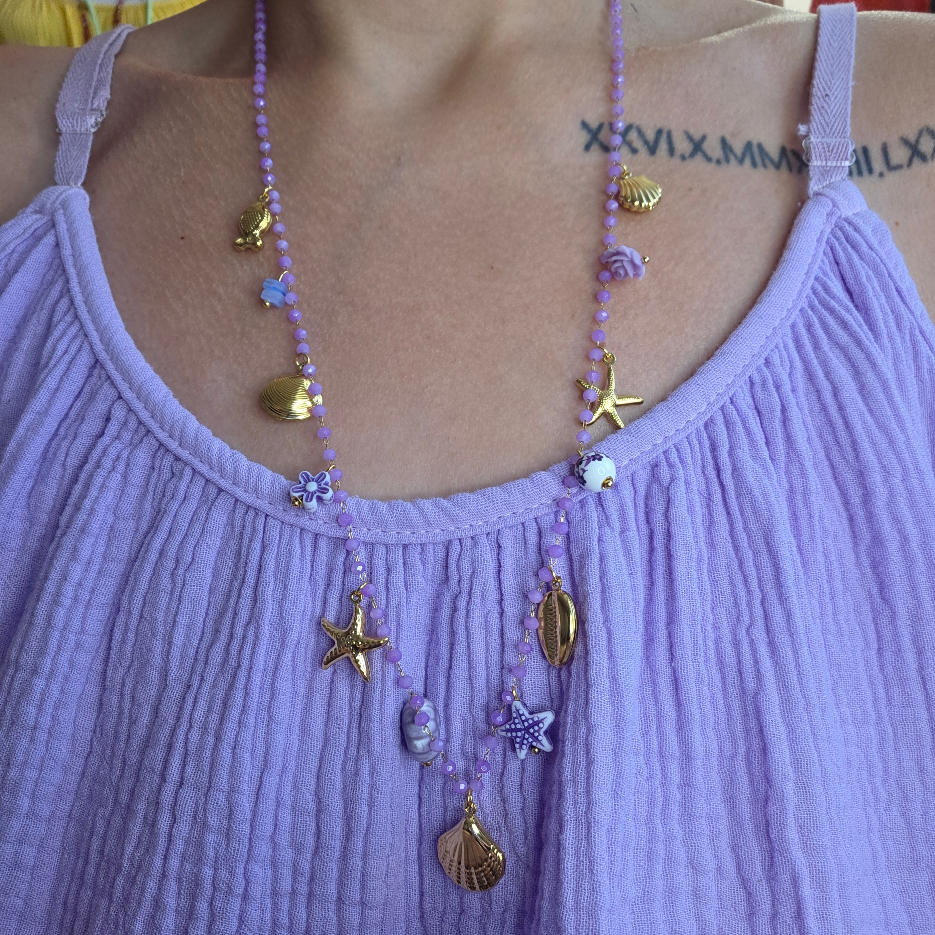 Collier Sautoir Breloques Lavande