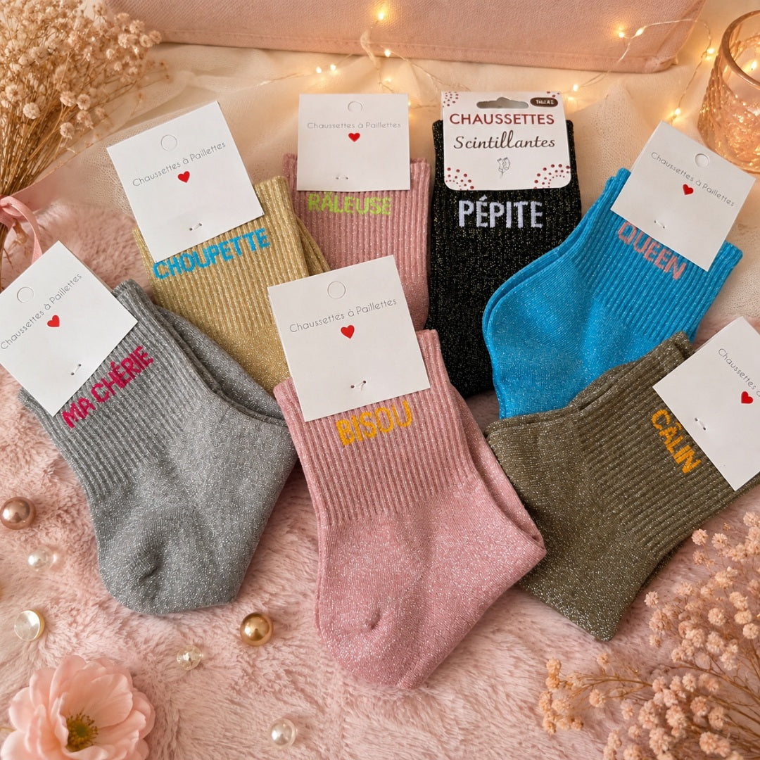 Chaussettes à Paillettes avec Message