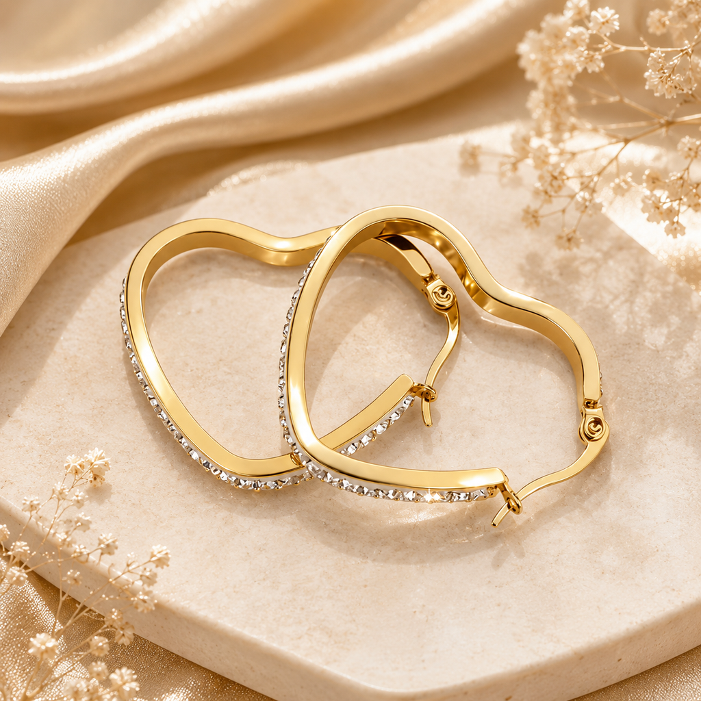 Boucles d'oreilles Creolina Coeur doré Strass