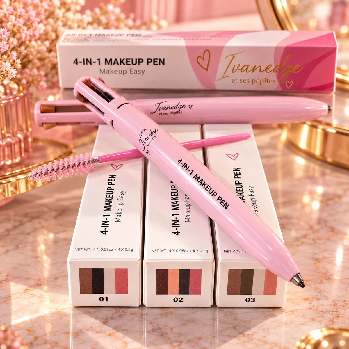 Stylo de maquillage 4-en-1 Eye-liner, Sourcils, Lip Liner & Highlighter