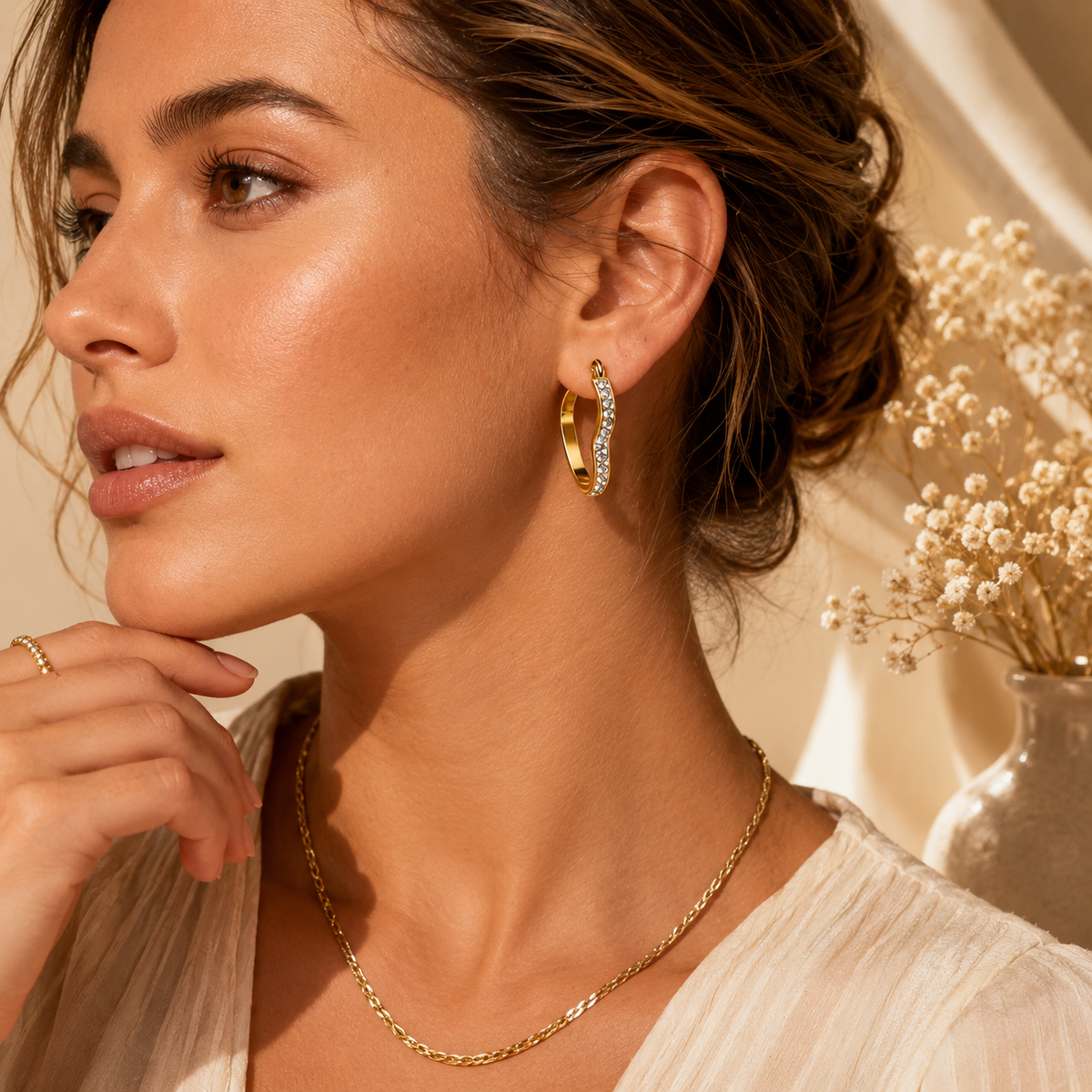 Boucles d'oreilles Creolina Coeur doré Strass