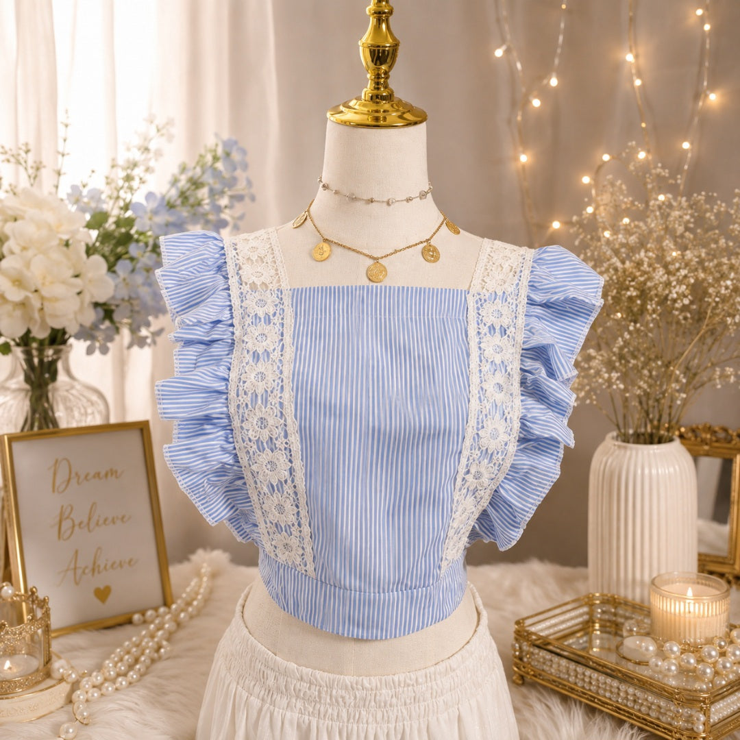 Top Rayures & dentelle Bohème Bleu