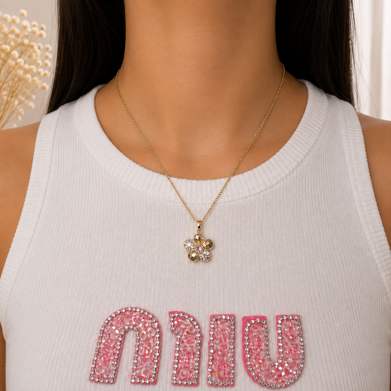 Collier Anti-Stress Fleur Dorée