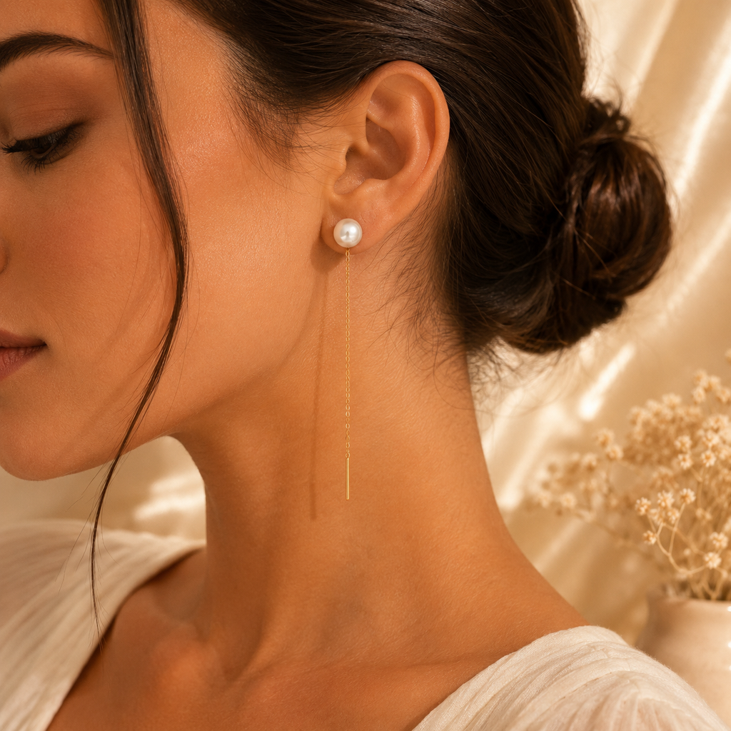 Boucles d'oreilles perle pendante doré