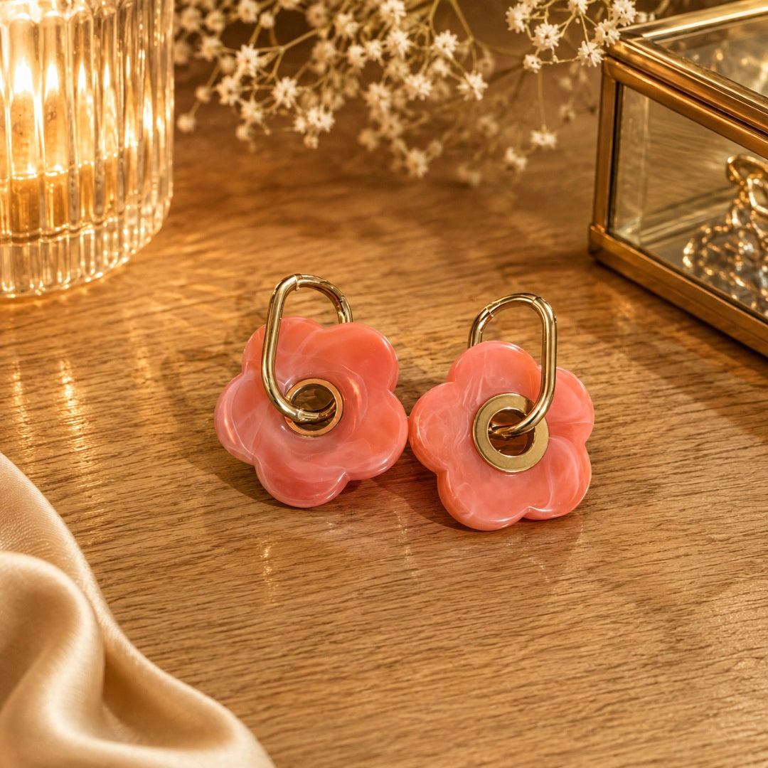 Boucles d'oreilles Pampilles Corail Fluo