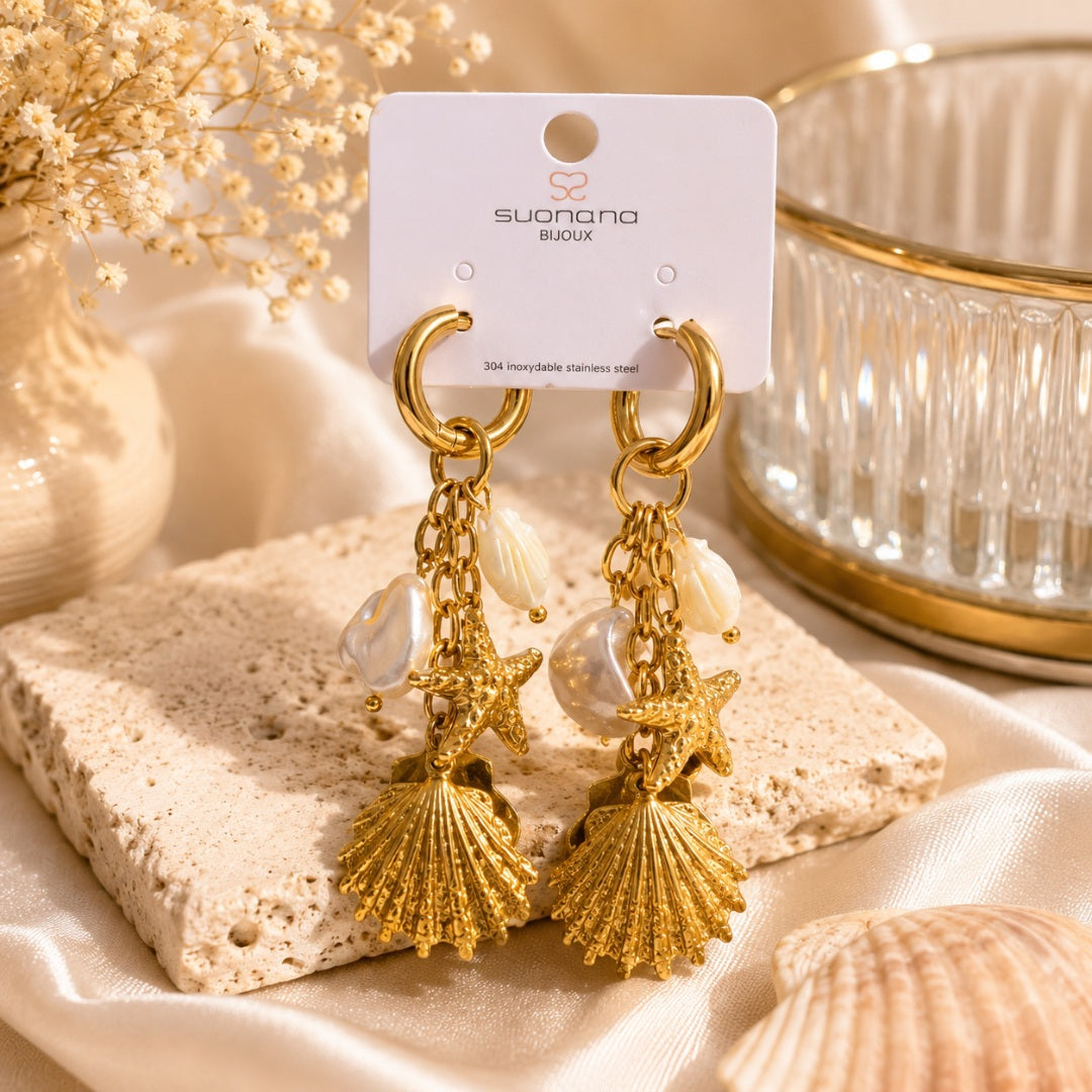 Boucles d'oreilles pendantes coquillages