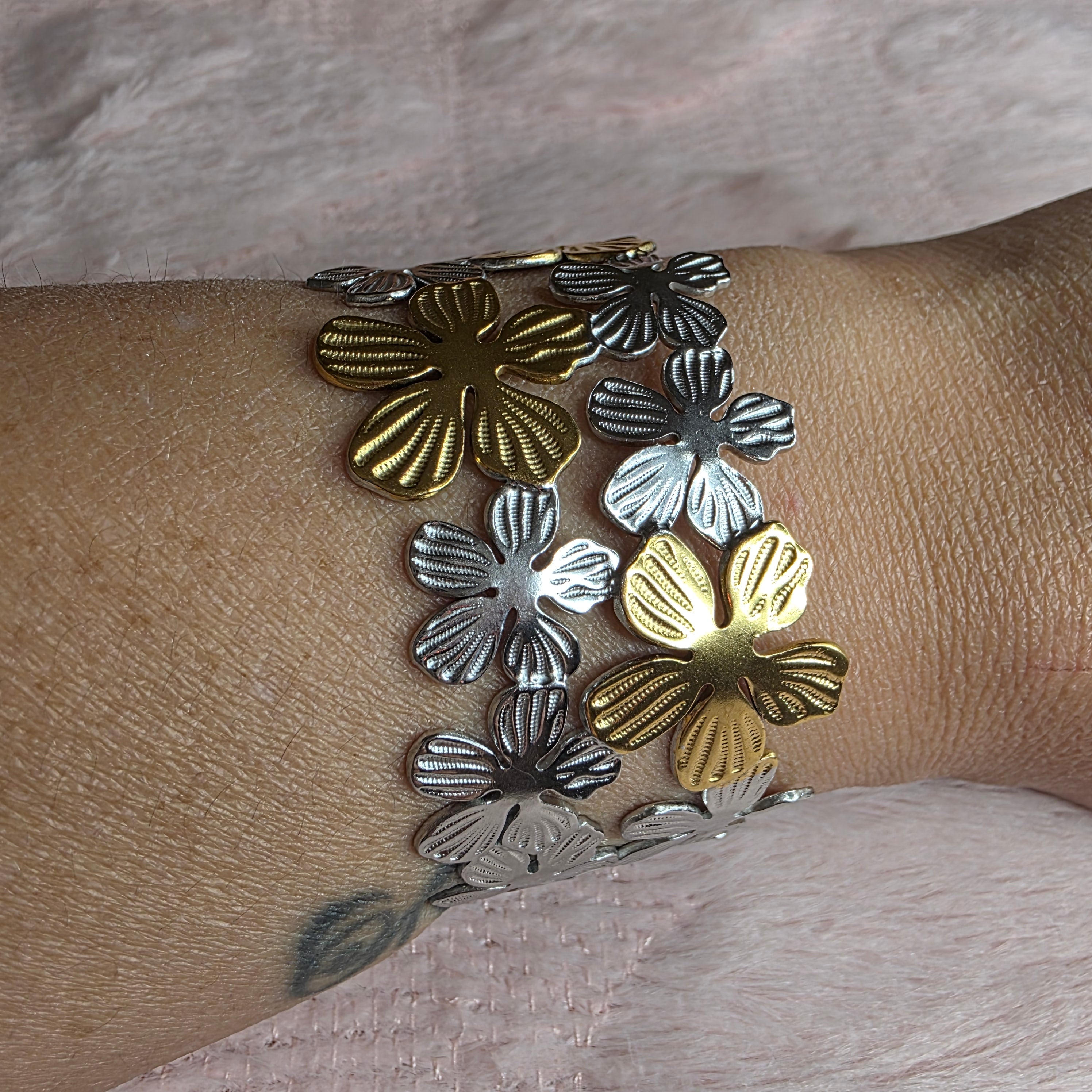 Bracelet Fleurs Bicolore