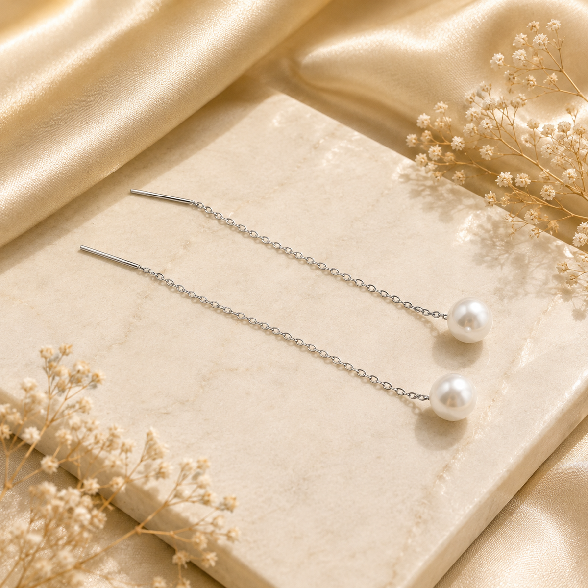 Boucles d'oreilles perle pendante argenté